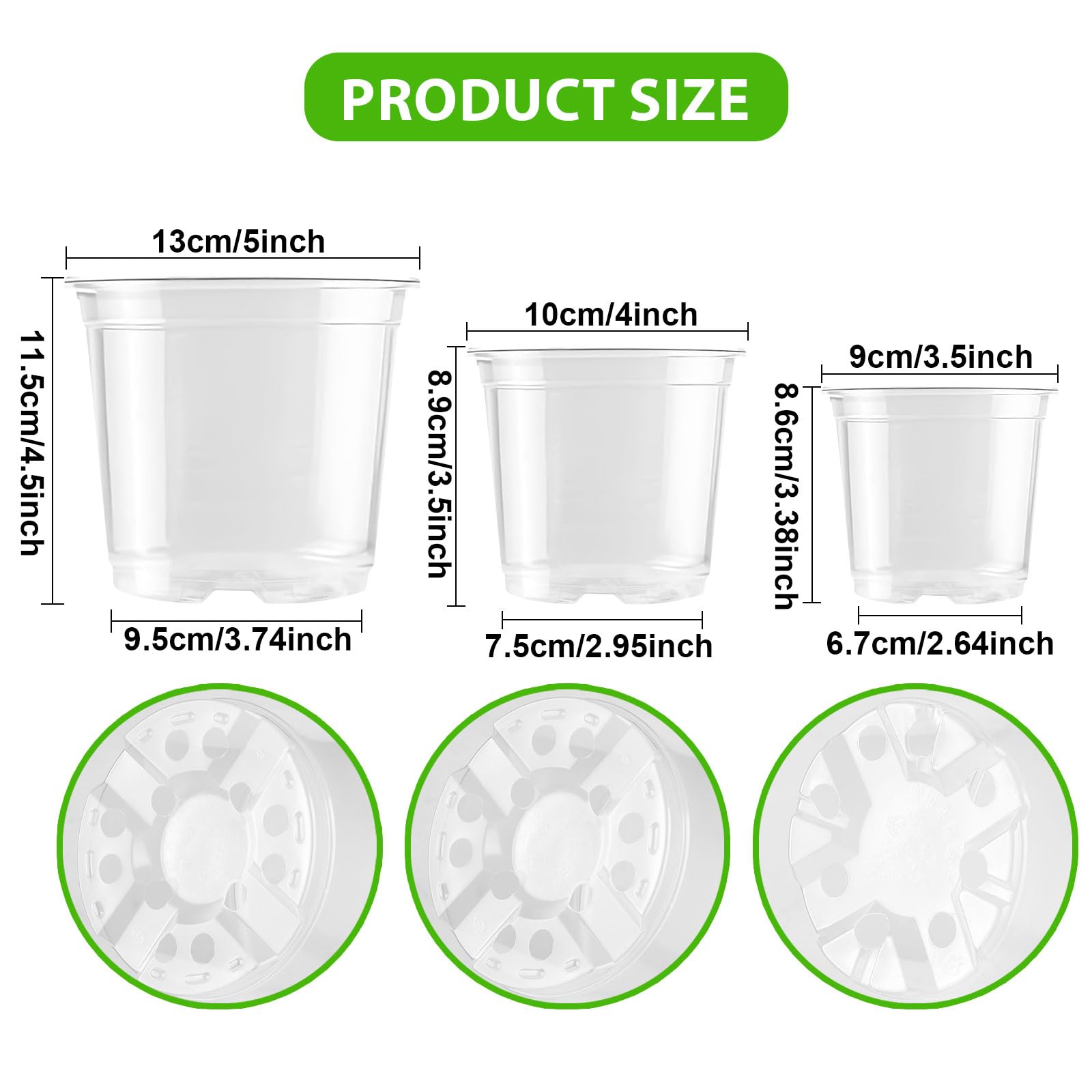 Clear Nursery Pots for Plants, 36 Pack 3.5/4/5 inch Plastic Plant Pot with Drainage Holes High Transparency Seedling Planter for Seed Starter
