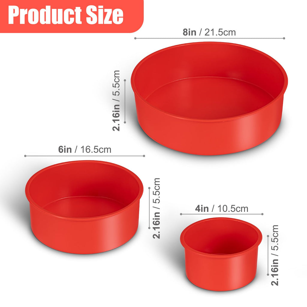 Cake Pan Set(4"/6"/8") - 3 Piece Set Premium Silicone Molds for Baking,Non-Stick Round Cake Pan Bundles for Cheesecake,Cupcakes & Holiday Treats,Silicone Baking Tray,Dishwasher Friendly & Reusable
