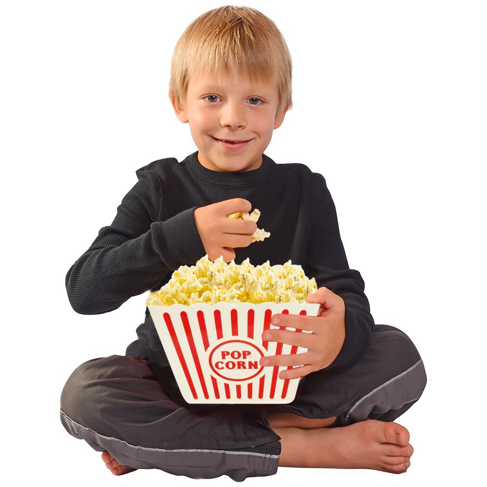 Novelty Place Plastic Popcorn Bowl, Red & White Striped Classic Popcorn Containers for Movie Night - 9.25" Square x 5.9" Deep (1 Pack)