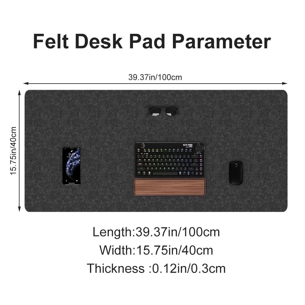 DAWNTREES Desk Mat, Felt Desk Pad,40''x16'' Large Full Mouse Pad, Keyboard Mat,100X40cm Desk Pad Protector for PC,Computers, Laptops, Office and Home (Dark Gray)