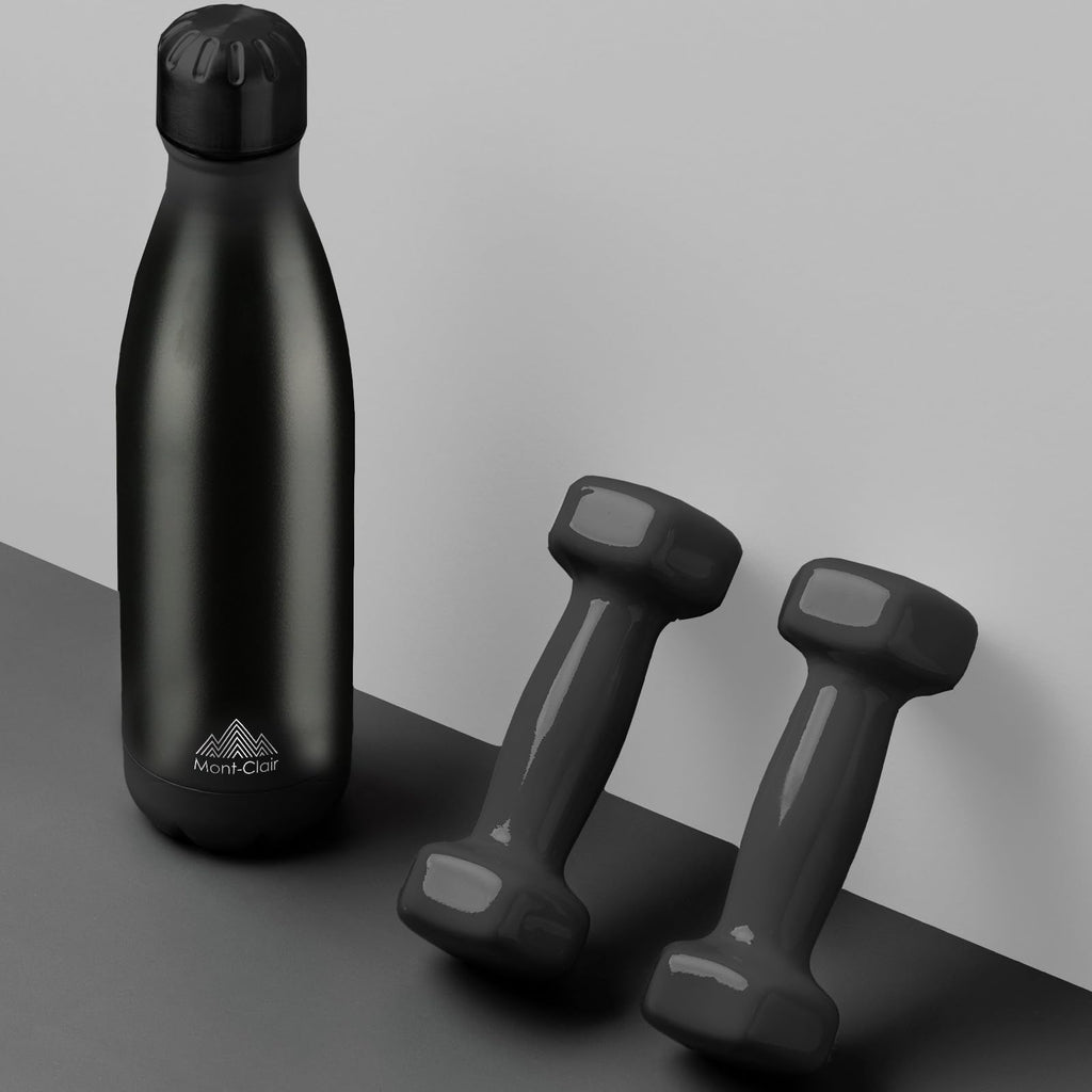 Mont-Clair l'O Stainless Steel Water Bottle, Vacuum Insulated - BPA Free, 12h Hot & 24h Cold Drinks Bottle, Metal, 1L Leakproof, Ideal for Adult, Kids, Running - Black