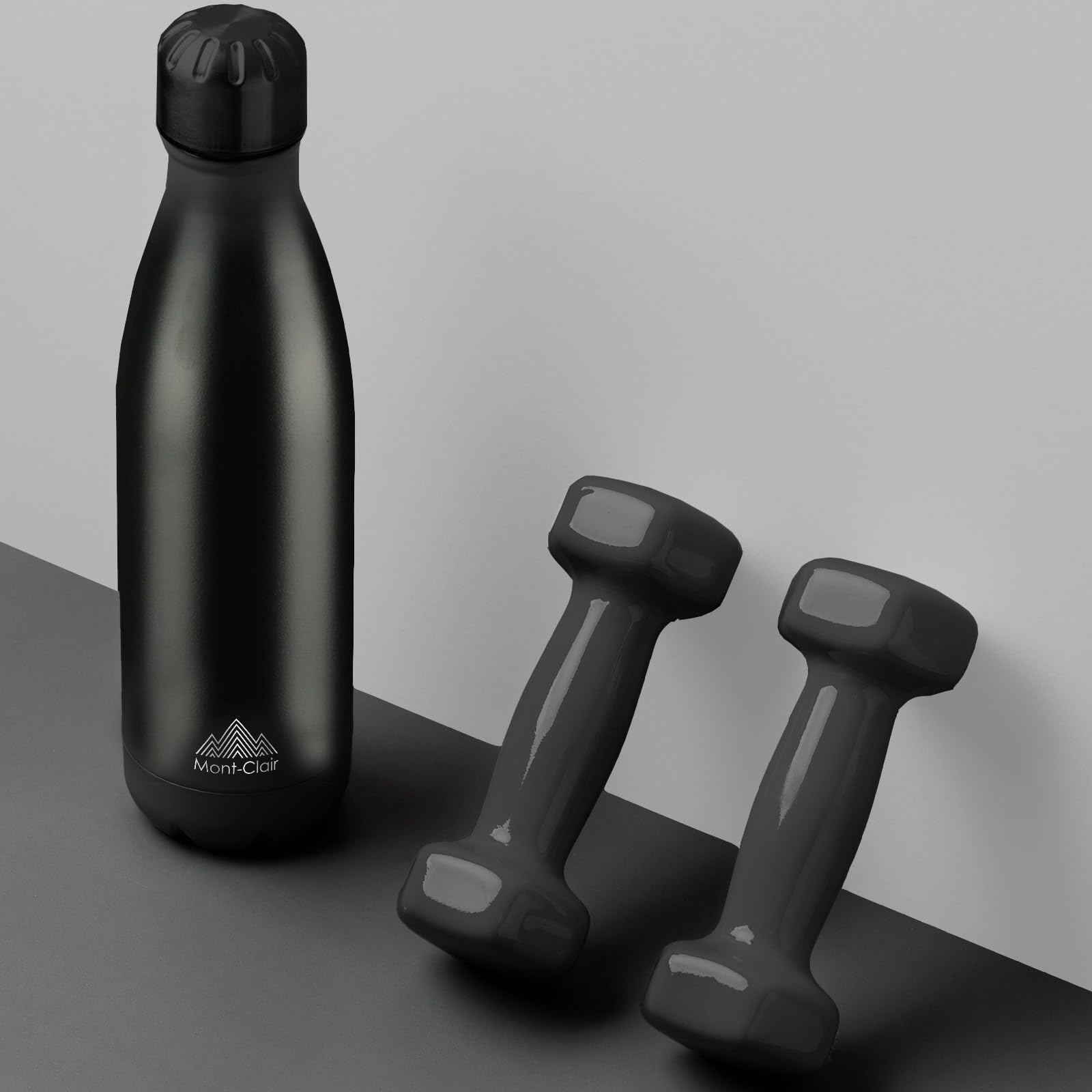 Mont-Clair l'O Stainless Steel Water Bottle, Vacuum Insulated - BPA Free, 12h Hot & 24h Cold Drinks Bottle, Metal, 1L Leakproof, Ideal for Adult, Kids, Running - Black