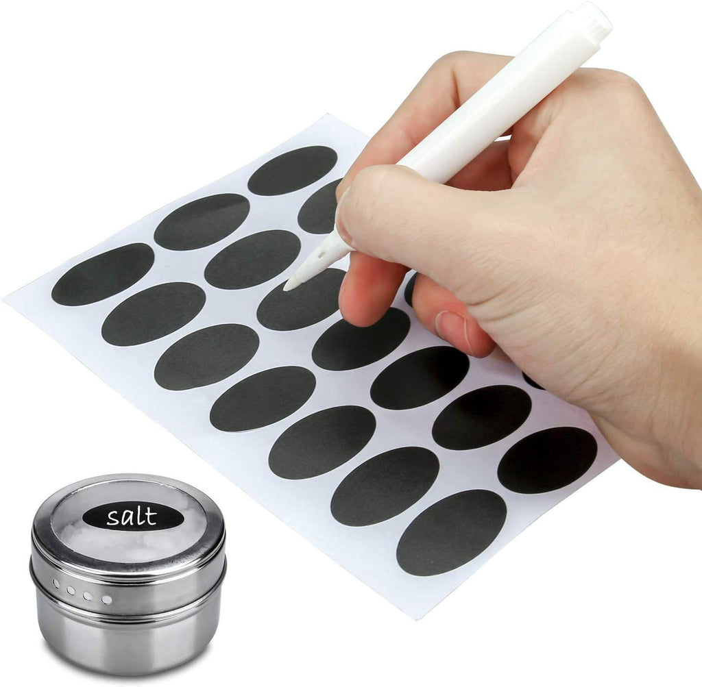 18 Pack Magnetic Spice Jars,Stainless Steel Storage Spice containers Include Labels and Pen,Clear Top Lid with Sift or Pour,Magnetic on Refrigerator and Grill-Easy to Install