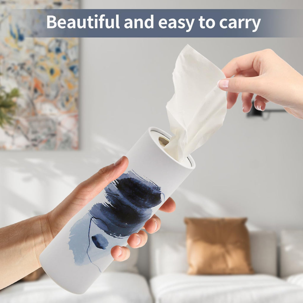 Car Tissue Holder With Facial Tissues 4PK - Cylinder Box Container for Cup Holder