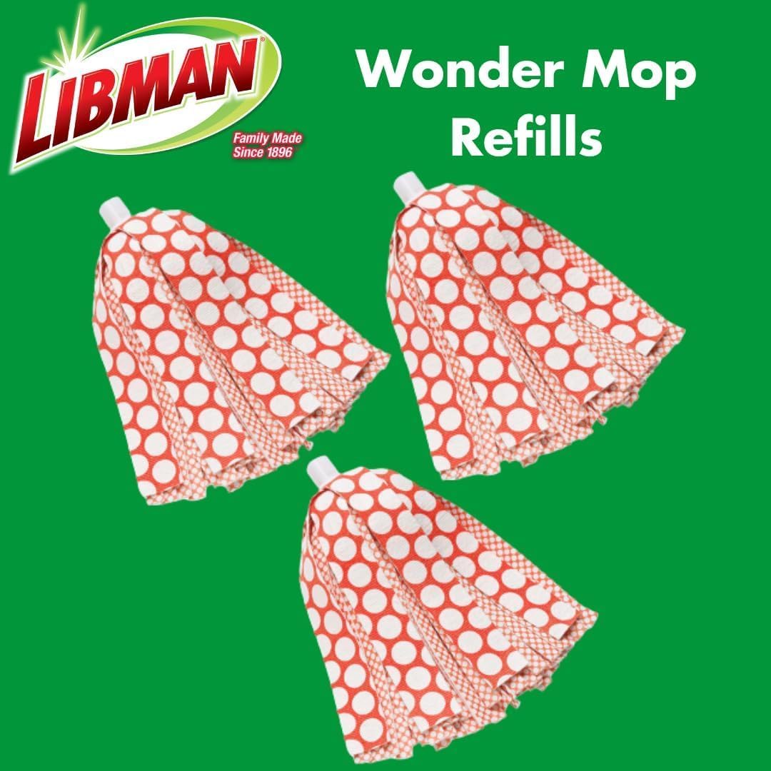 Libman Wonder Mop Refill Pack – for Powerful Cleanup – Three Absorbent Wet Mop Replacement Heads for Hardwood, Tile, Vinyl. Machine Washable., Model Number: 1208