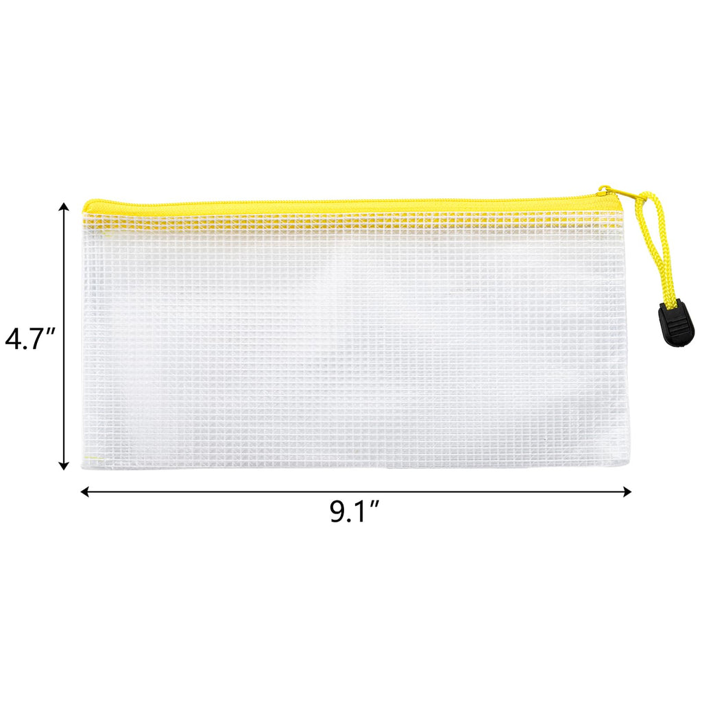 Hedume 50 Pack 10 Colors Zipper Mesh Pouch, A6 (9.1 x 4.7 inches) Zipper Pouch Waterproof Plastic Zip File Bags, for Bills, Cosmetics, Travel Storage and Office Supplies