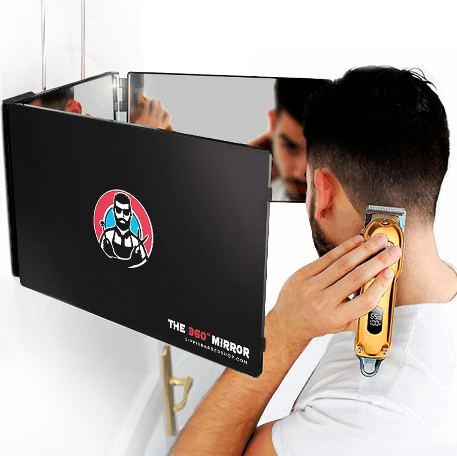 The 360 Mirror - 3 Way Adjustable Trifold Barber Mirror for Self Hair Cutting - Tri Fold Self Haircut System for Men and Women Braiding