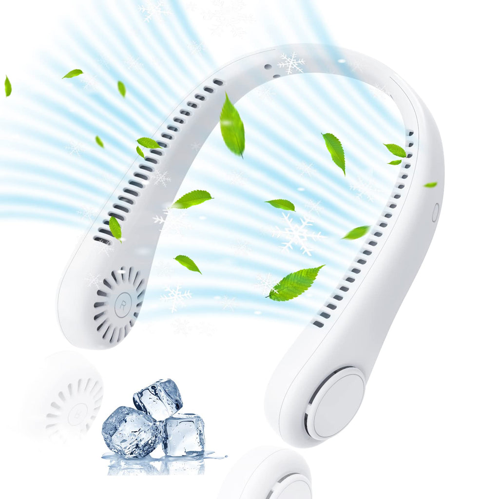 Portable Neck Fan, Rechargeable Personal Neckband Hands Free Bladeless Fan, 360° Surround Vaneless Hanging Neck Fans with 3 Speeds Adjustable for Men Women Home Office Travel, Faster Cooling (White)