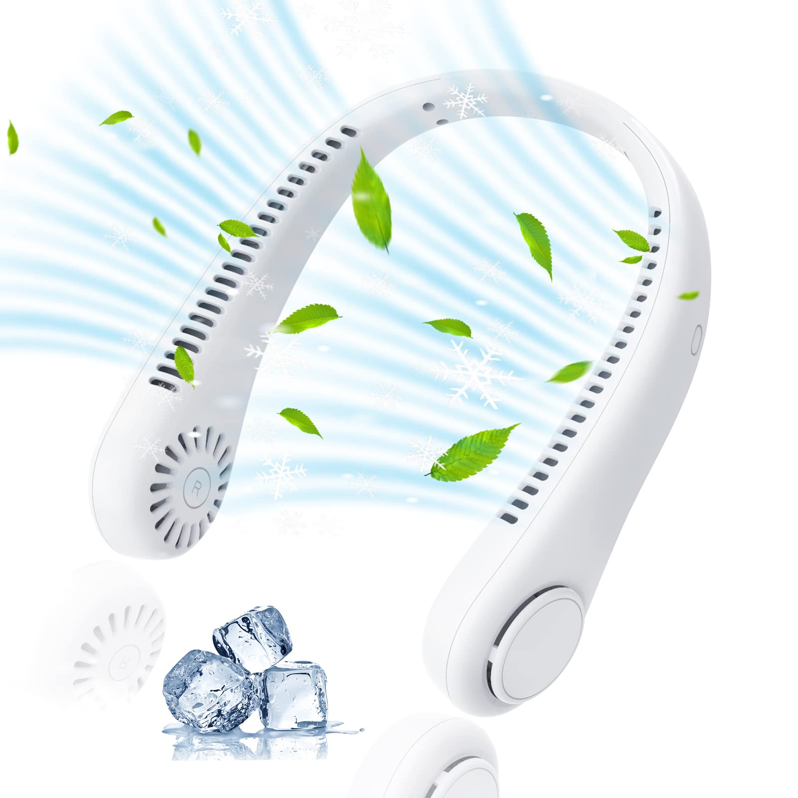 Portable Neck Fan, Rechargeable Personal Neckband Hands Free Bladeless Fan, 360° Surround Vaneless Hanging Neck Fans with 3 Speeds Adjustable for Men Women Home Office Travel, Faster Cooling (White)
