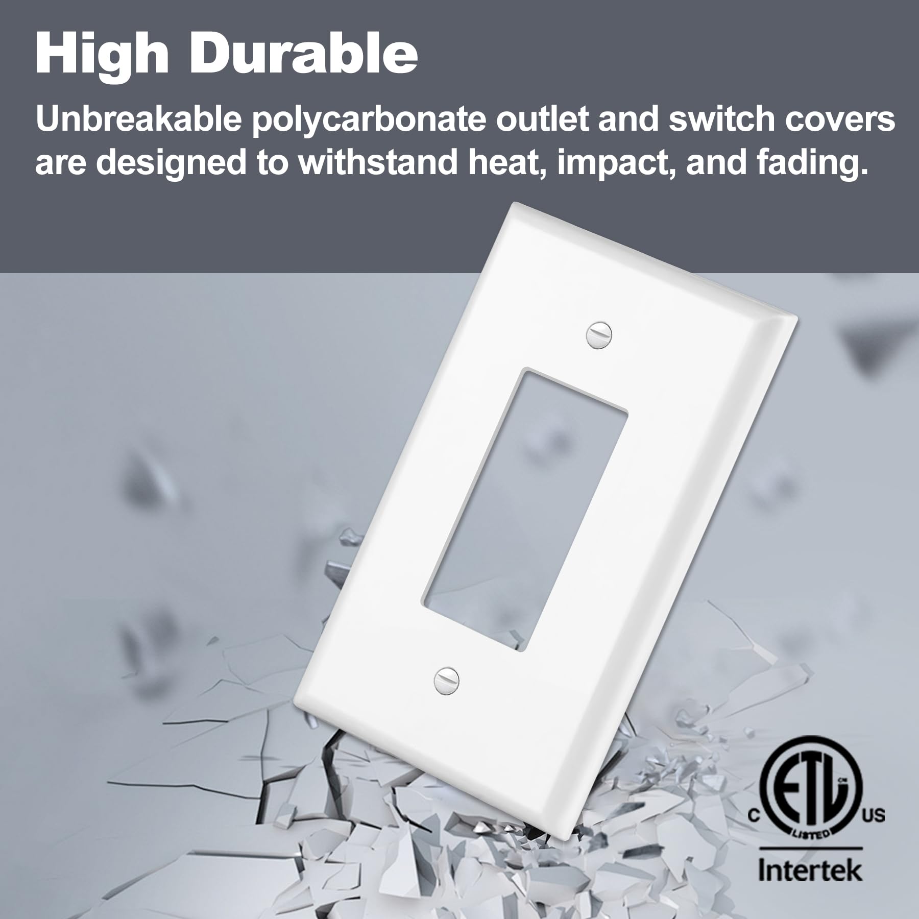 BESTTEN 10 Pack 1-Gang Oversize Decorator Wall Plate, Jumbo Decor Receptacle Outlet Cover, Unbreakable Polycarbonate Oversized Light Switch Cover, cETL Listed Single Large Faceplate, White