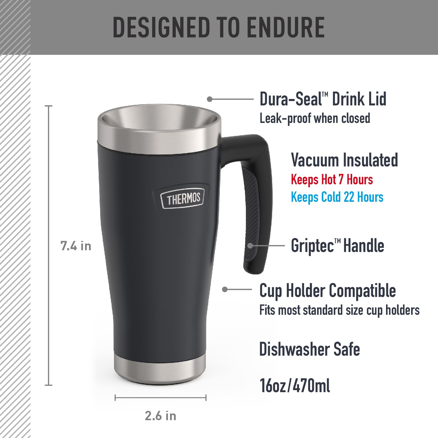 THERMOS, ICON Series, Stainless Steel Mug, Granite, 470mL