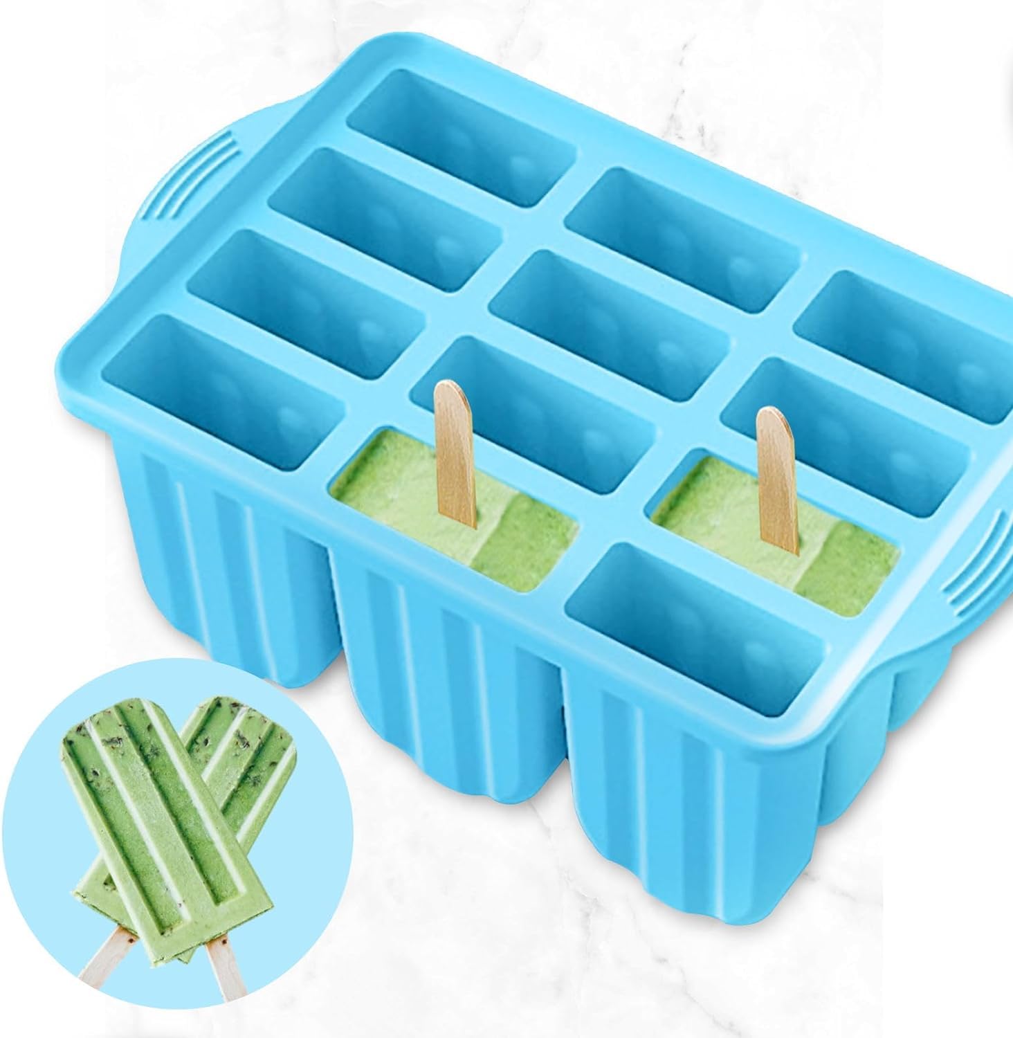 POLCANUR Popsicle Molds Silicone BPA-Free,12 Pieces Popsicle Trays for Freezer,Homemade Ice Cream Popsicle Molds,Large Ice Pop Maker Set,Reusable Ice Lolly Mould with 50PCS Popsicle Sticks