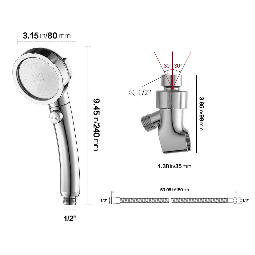 KAIYING High Pressure Handheld Shower Head with ON/Off Pause Switch, 3 Spray Modes Shower Wand with Shut Off Button, Removable Camper Shower Head with Hose and Adjustable Angle Bracket (Chrome)