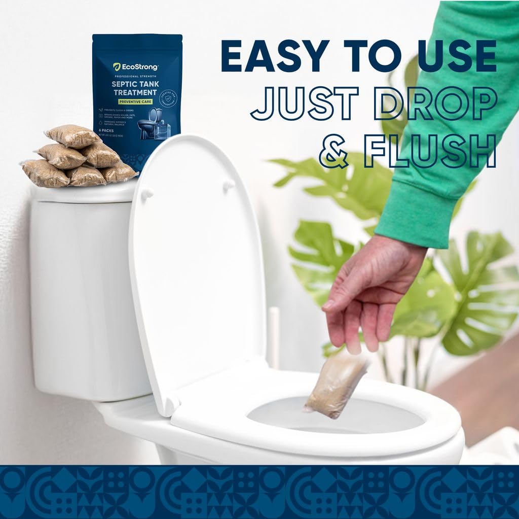 Septic Tank Treatment Packets | Enzyme Rapid Action Breaks Down Grease, Paper, Organic Solids - Controls Drain & Septic Odors - Eco Safe Sewage Backup Prevention (Pack of 6)