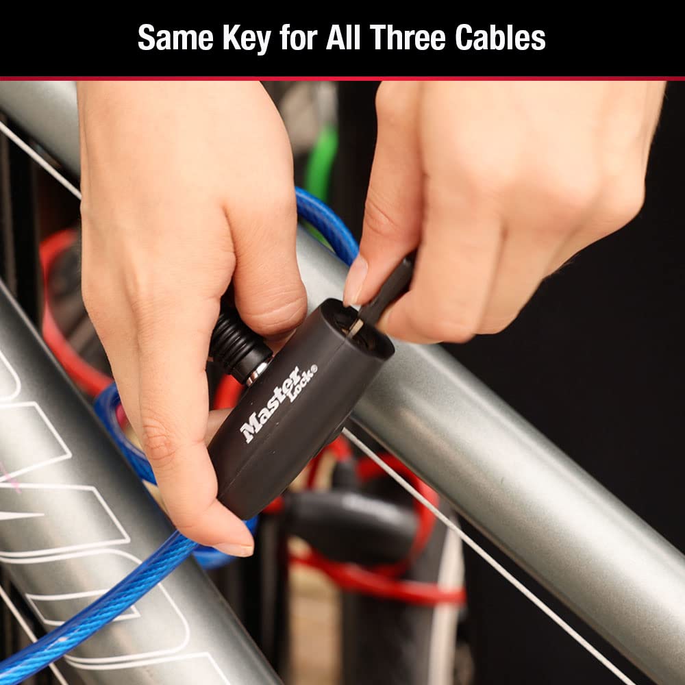 Master Lock 8127TRI Bike Lock/Cable, Blue, Green and Red, 3-Pack