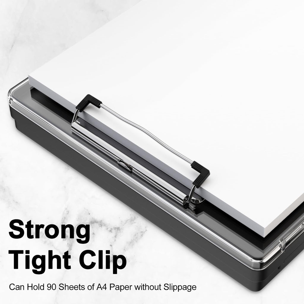 Clipboard with Storage, 8.5x11 Clip Boards with 2 Storage Case and A4 Paper Folder, Clear Dry Erase Top Panel, Heavy Duty Plastic, Folio & Side-Opening, for Nurses, Teacher, Lawers, Black