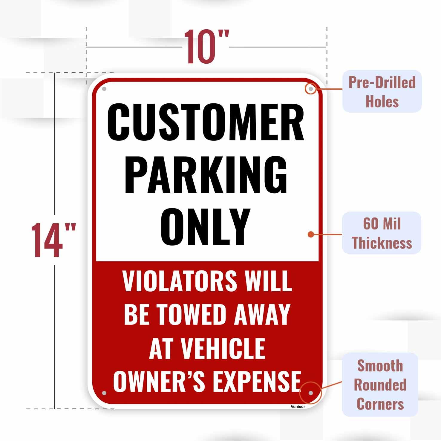 2PC Customer Parking Sign, 14 x 10 Inches - Aluminum - Customer Parking Only Sign for Business