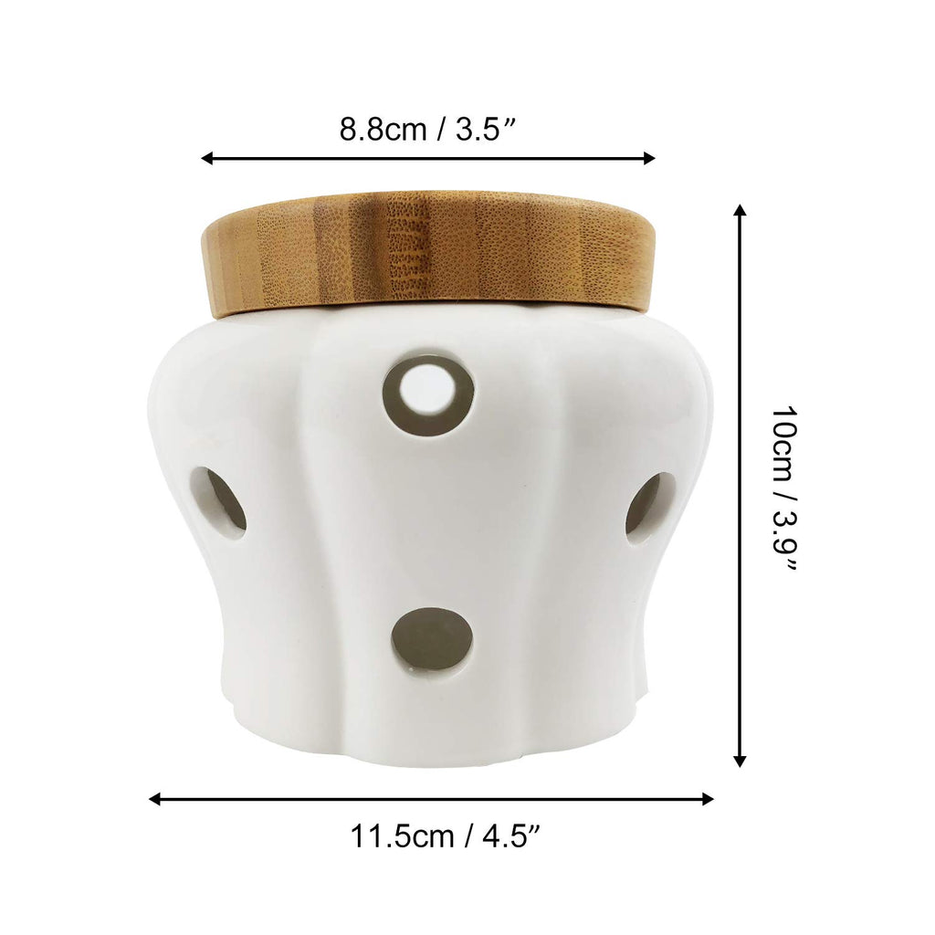 MAYMII·HOME 550ml 4.3x4.3x3.6(In) White Garlic Ginger Keeper Vented Ceramic Storage Container White Stoneware with Bamboo Lid