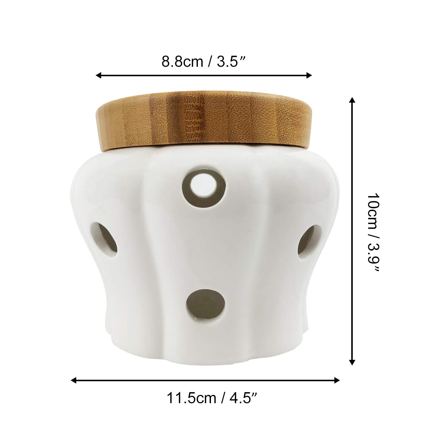 MAYMII·HOME 550ml 4.3x4.3x3.6(In) White Garlic Ginger Keeper Vented Ceramic Storage Container White Stoneware with Bamboo Lid