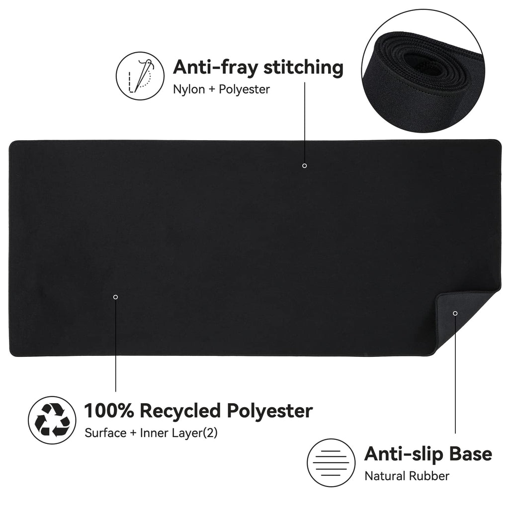 ALOANES Mouse Pad with Stitched Edge, Premium-Textured Mouse Mat, Non-Slip Rubber Base Mousepad for Laptop, Computer & PC,Desk Mat for Gamer, Office & Home,Black, 40cm x90cm x0.3cm