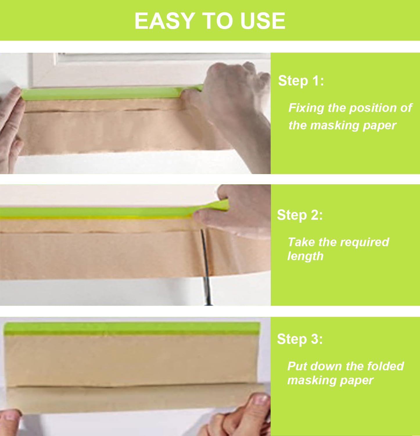 InnoStars Pre-Taped Masking Paper for Painting - 4 Rolls 6 Inch x 50 Feet Tape and Drape Painters Paper, Paint Adhesive Protective Paper Roll for Covering Skirting, Frames, Cars and Auto Body
