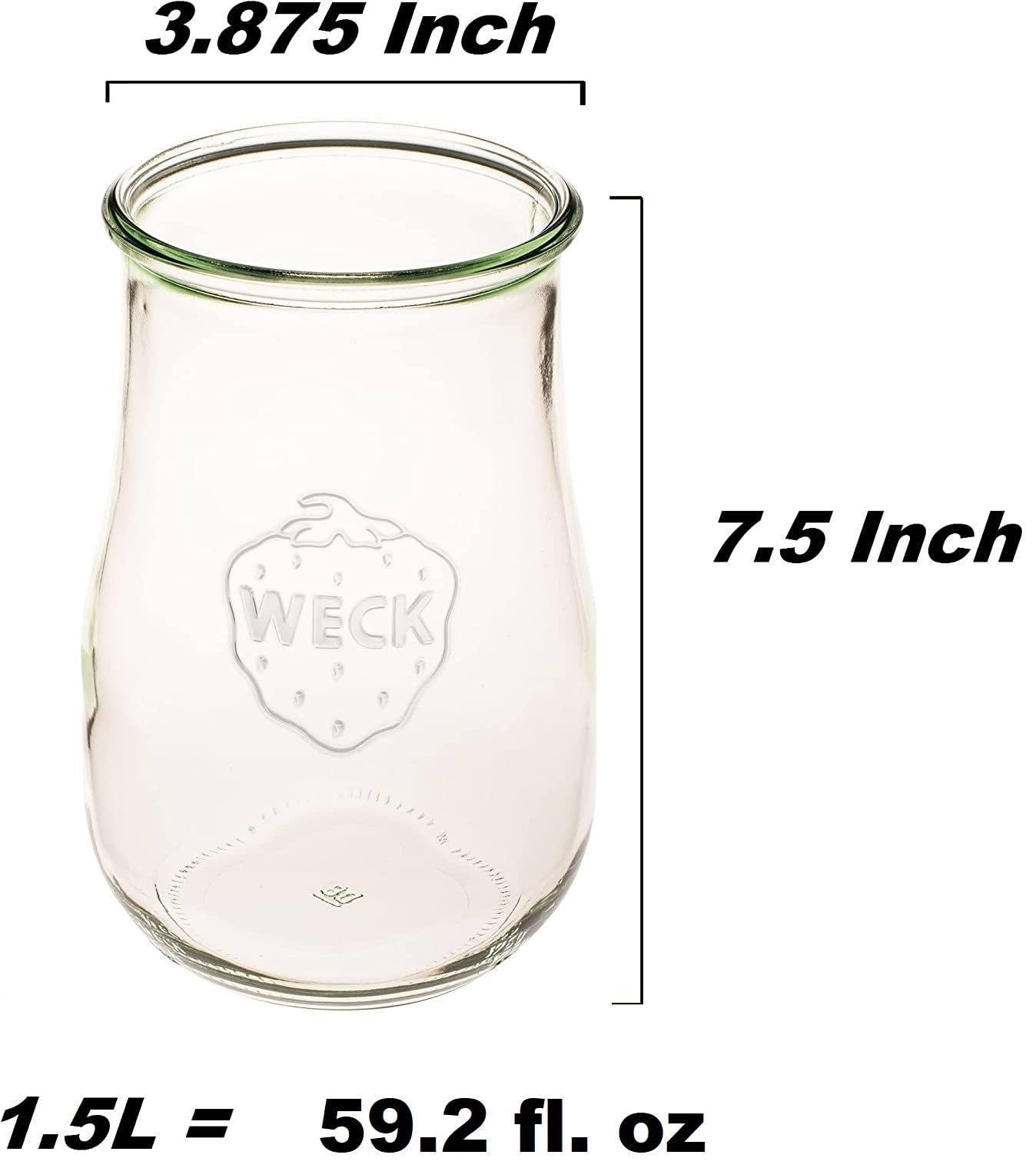 Weck Jars - Weck Tulip Jars 1.5 Liter- Large Glass Jars for Sourdough - Starter Jar with Glass Lid - Wide Mouth - Suitable for Canning and Storage - (1 Jar)