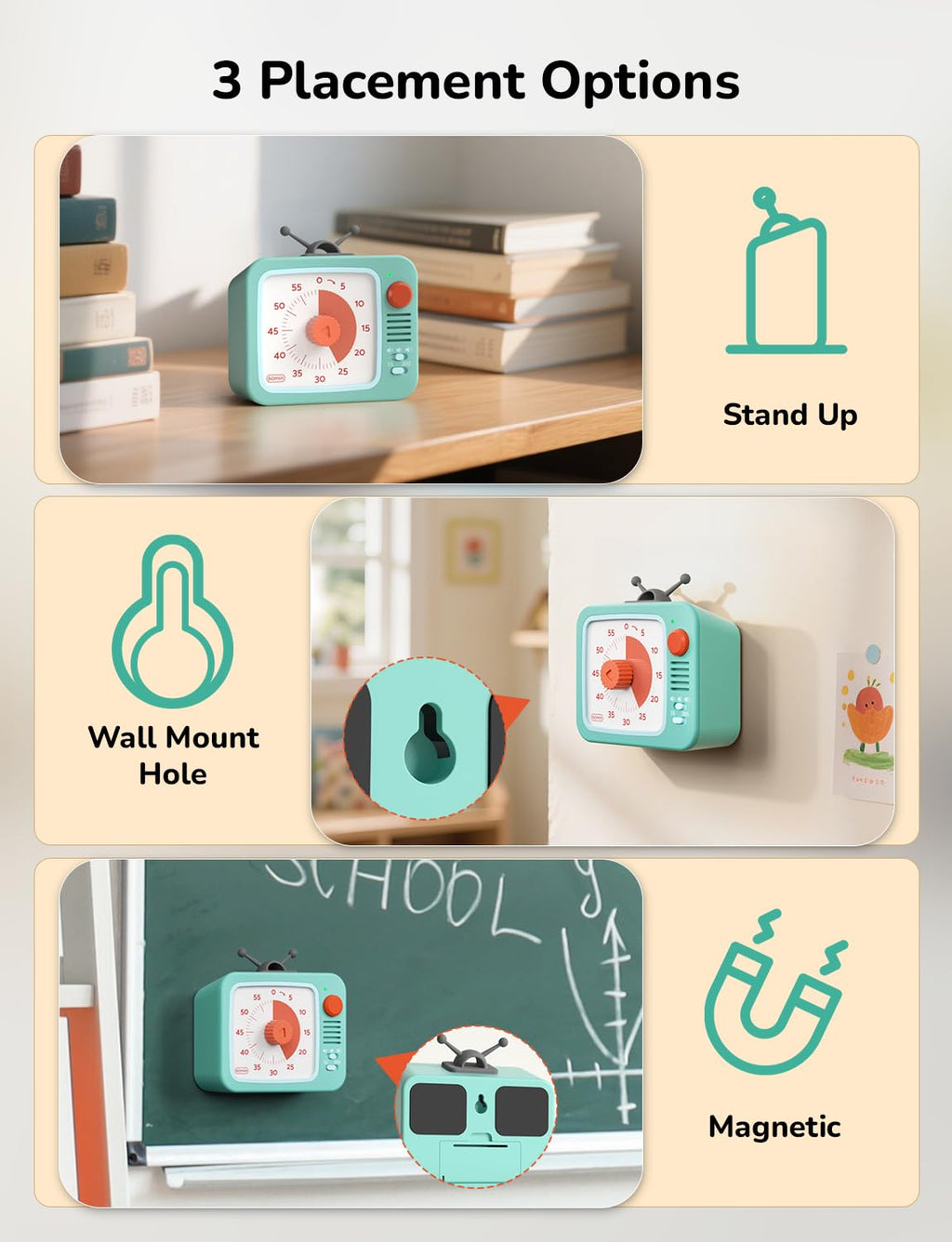 LIORQUE 60 Minute Visual Timer with Pause Function, Visual Timer for Kids and Adults, Time Management Countdown Timer for Classroom Cooking Meting, Non-Ticking Timer