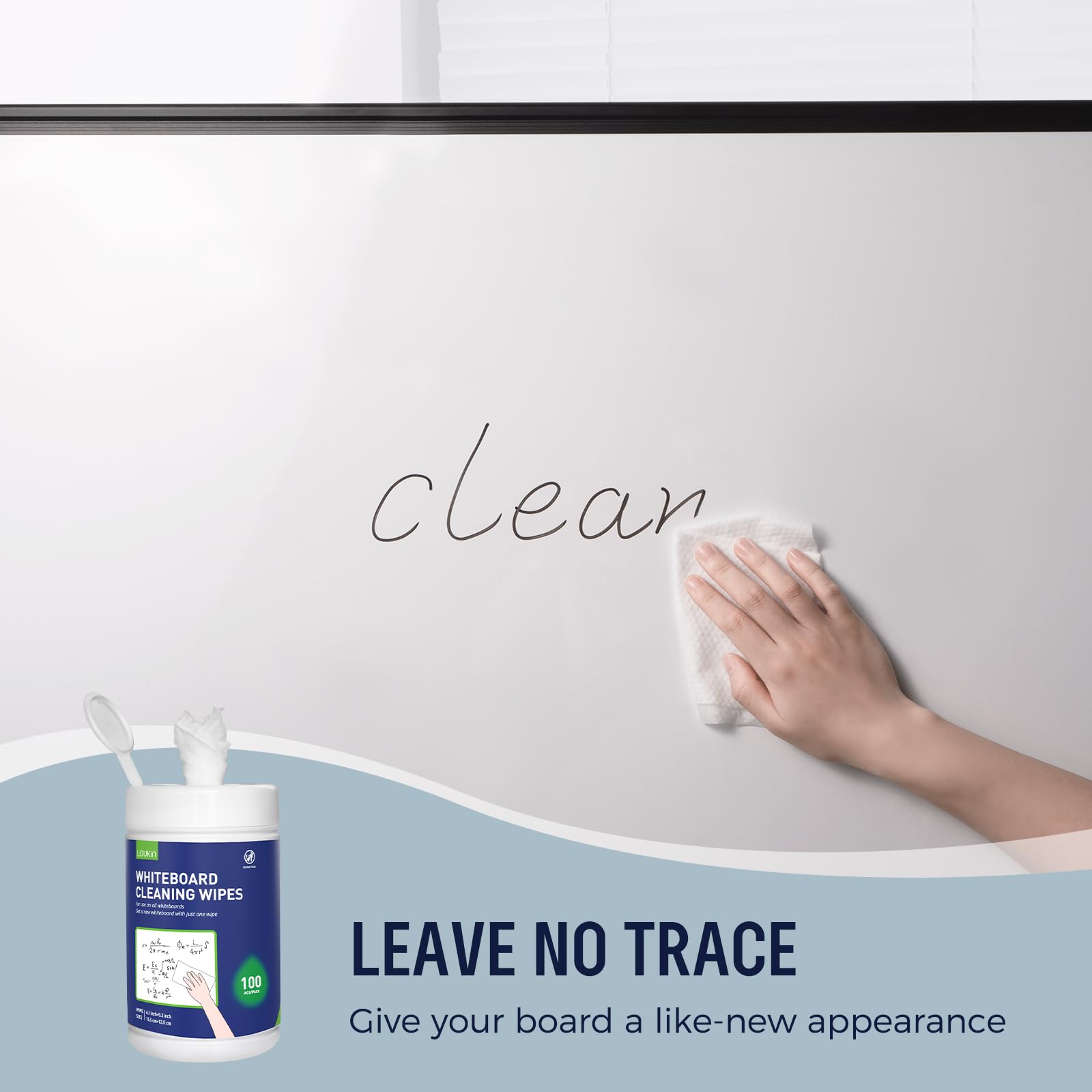 loukin Whiteboard Cleaning Wipes, Dry Erase Board Cleaning Wipes, Non-Toxic Whiteboard Wipes, 100 Wipes per Canister