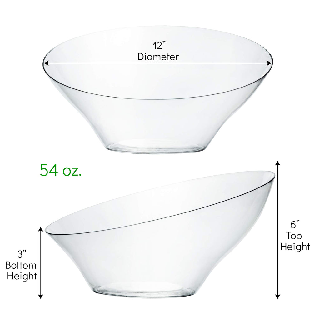 PLASTICPRO Disposable Angled Plastic Bowls Round Large Serving Bowl, Elegant for Party's, Snack, or Salad Bowl, Clear Pack of 4