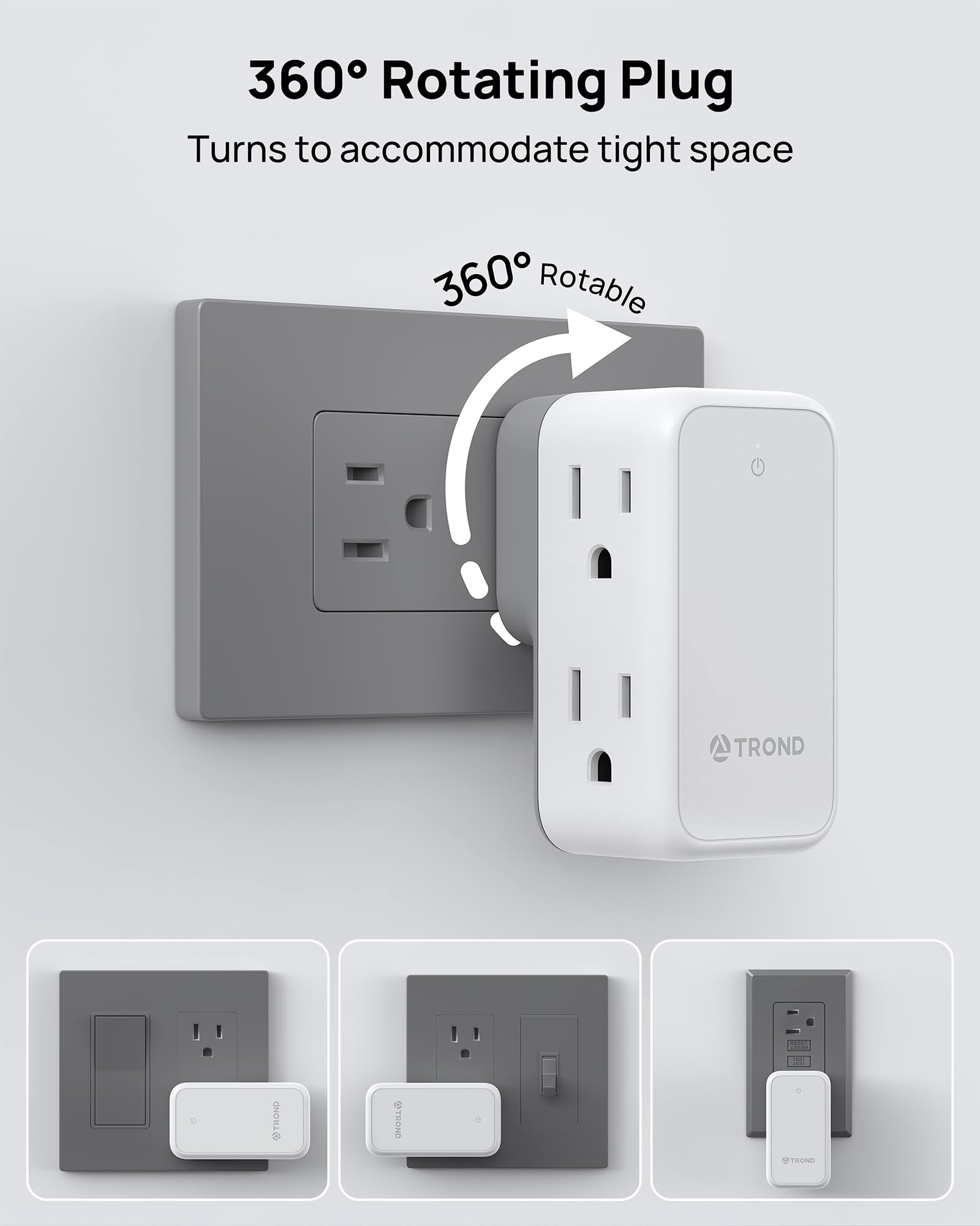 TROND 360° Rotating Multi Plug Outlet Extender, 2 Pack Small Wall Splitter 6 Electrical Charging Ports, Cruise Ship Travel Essentials, No Surge Protector Swivel Flat Power Expander for Home Office