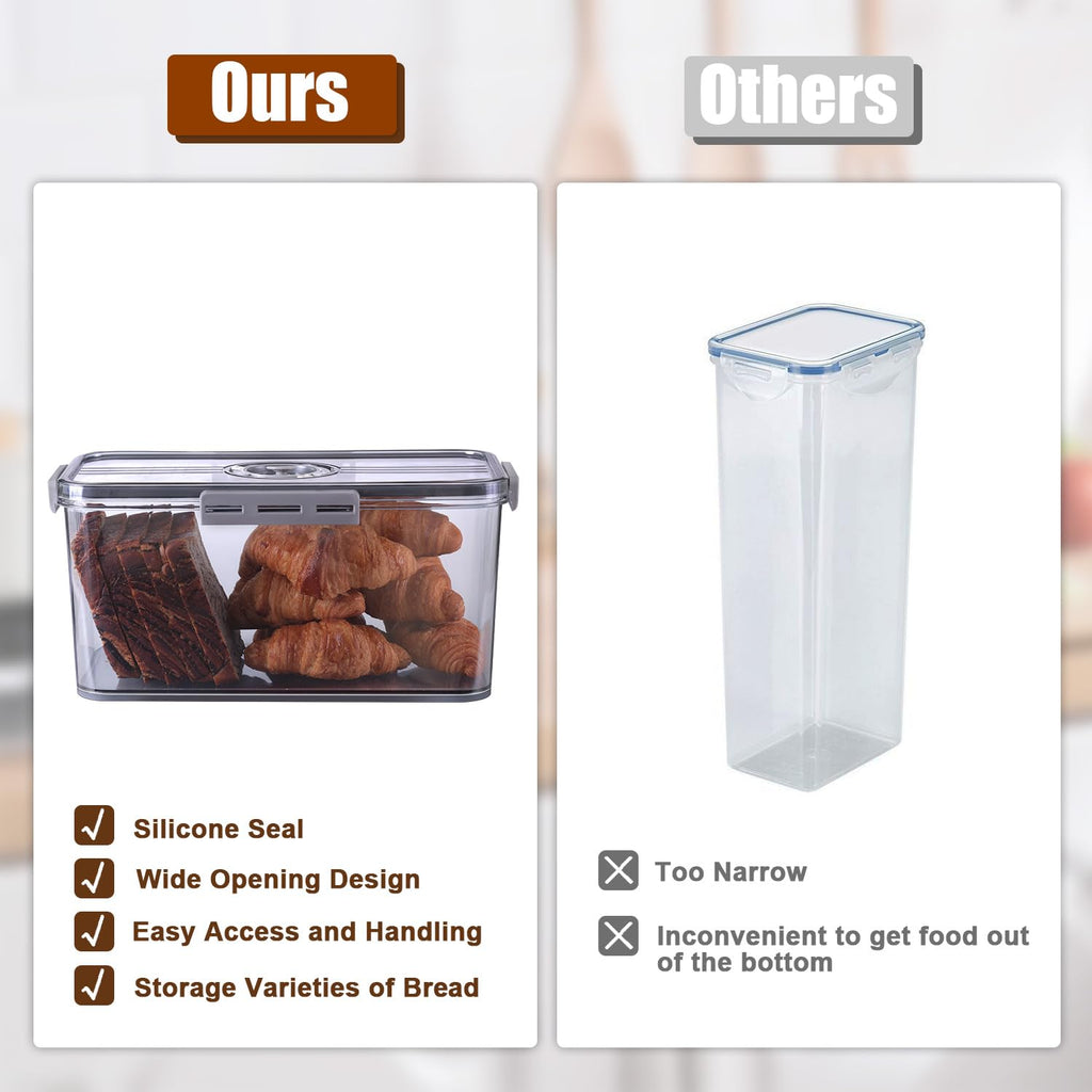 Bread Box Bread Boxes for Kitchen Counter Airtight, Time Recording Bread Storage Container with Lid, Bread Keeper for Homemade Bread, Toast, Bagel, Donut and Cookies