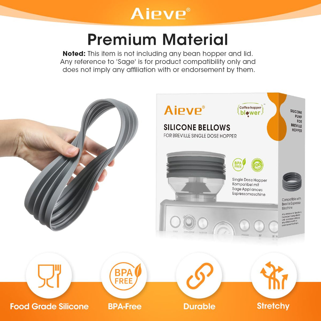 AIEVE Silicone Bellow Compatible for Breville Barista Express, Single Dose Hopper for Breville Espresso Machine,Gray
