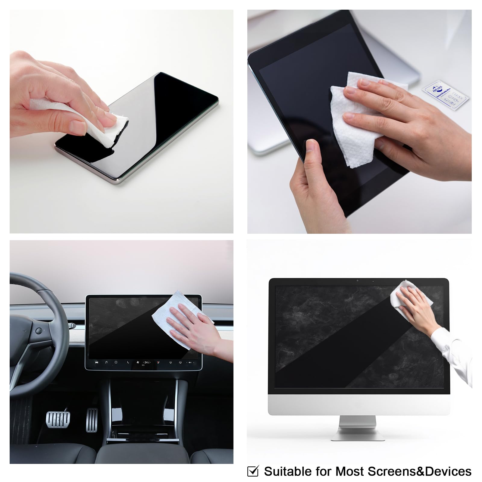 Screen Wipes for Electronics, 120 Count 6"×6" 15×15cm Pre-Moistened Screen Cleaner for Screens, Computer,Laptop,Tablet,Phone,Monitor,Car Screen Cleaner, Lens Wipes Individually Wrapped