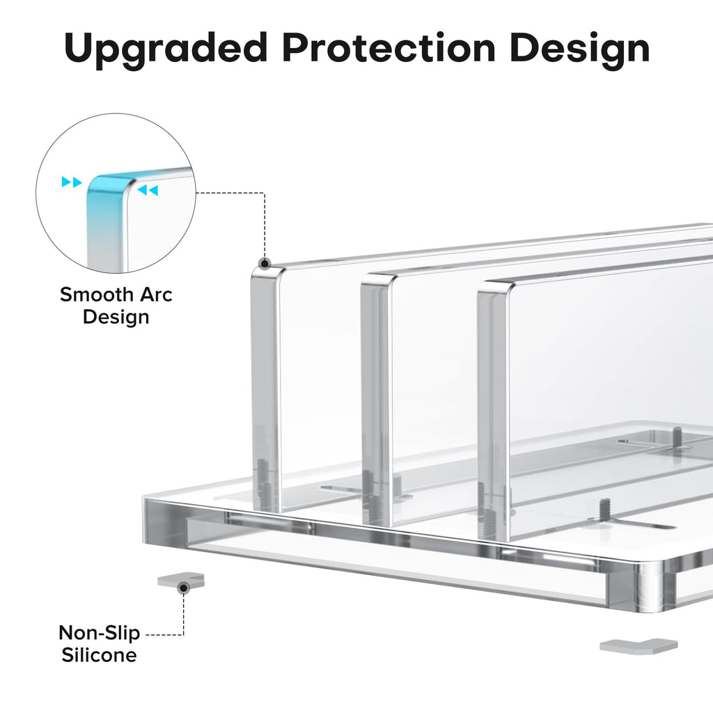 Vertical Laptop Stand for Desk, OMOTON Acrylic Dual Laptop Holder Desktop Clear Adjustable Dock for MacBook Pro Air, HP, All Gaming Laptops up to 17” (Clear)