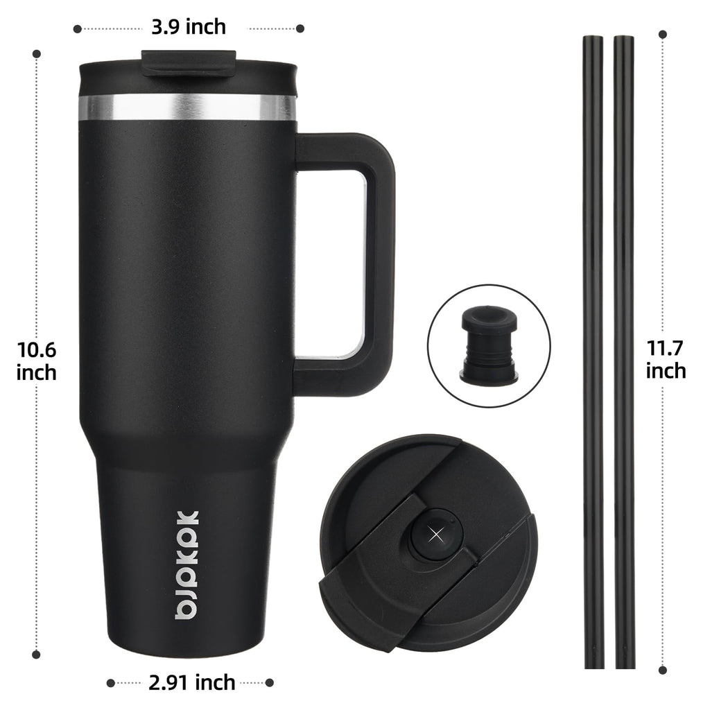 BJPKPK 40 oz Tumbler with Handle Insulated Tumblers with Lid and Straw Stainless Steel Thermal Cup,Black