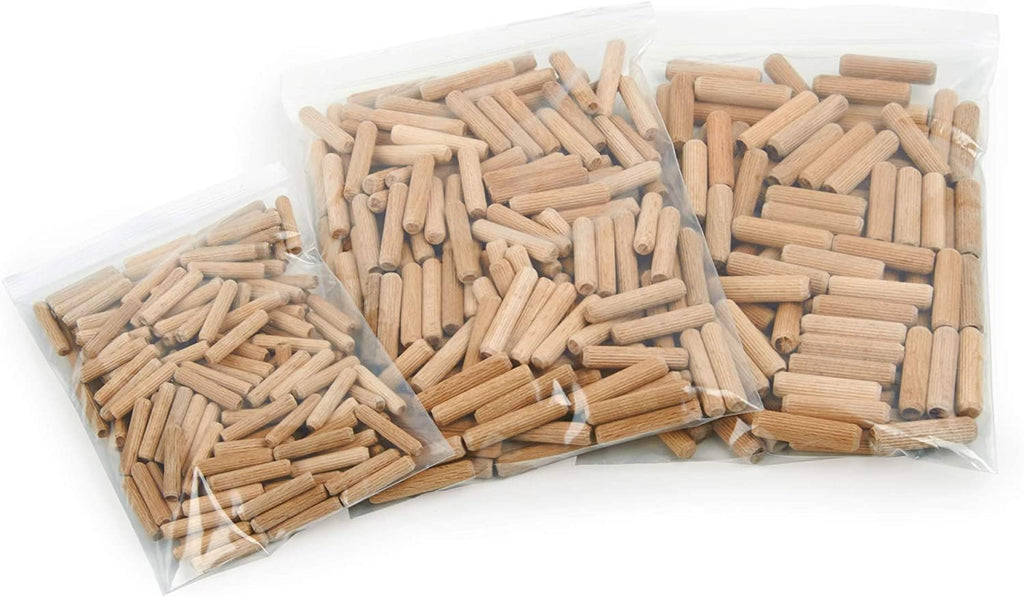 ALBO Wooden Dowel Pins 1/4 + 5/16 + 3/8 inch Fluted Wood Dowels Rods 500 Pack Hardwood Crafts Dowel Pegs