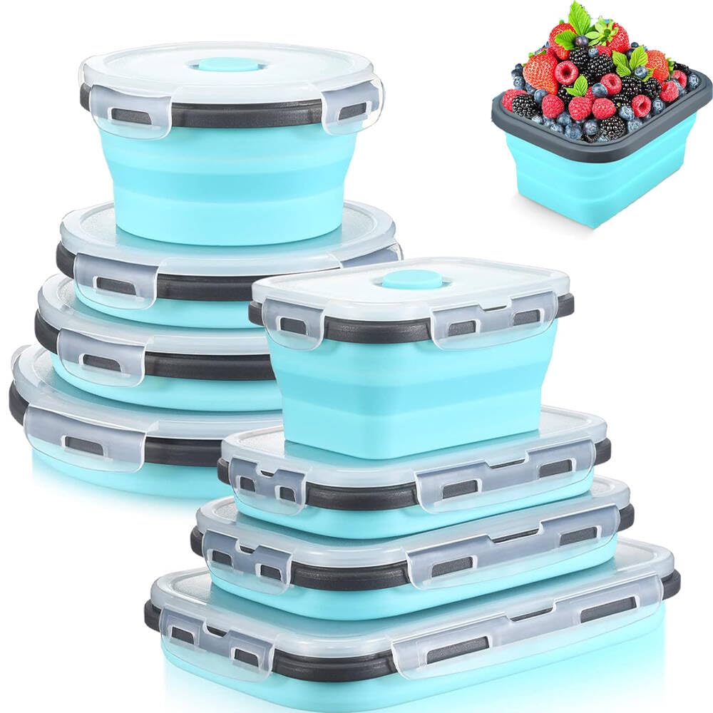 8 Collapsible Food Storage Containers with Lids, Rv Collapsible Bowls, Silicone Food Storage Containers, Camping Food Containers, Collapsibles Containers for Food, Camping, Travel
