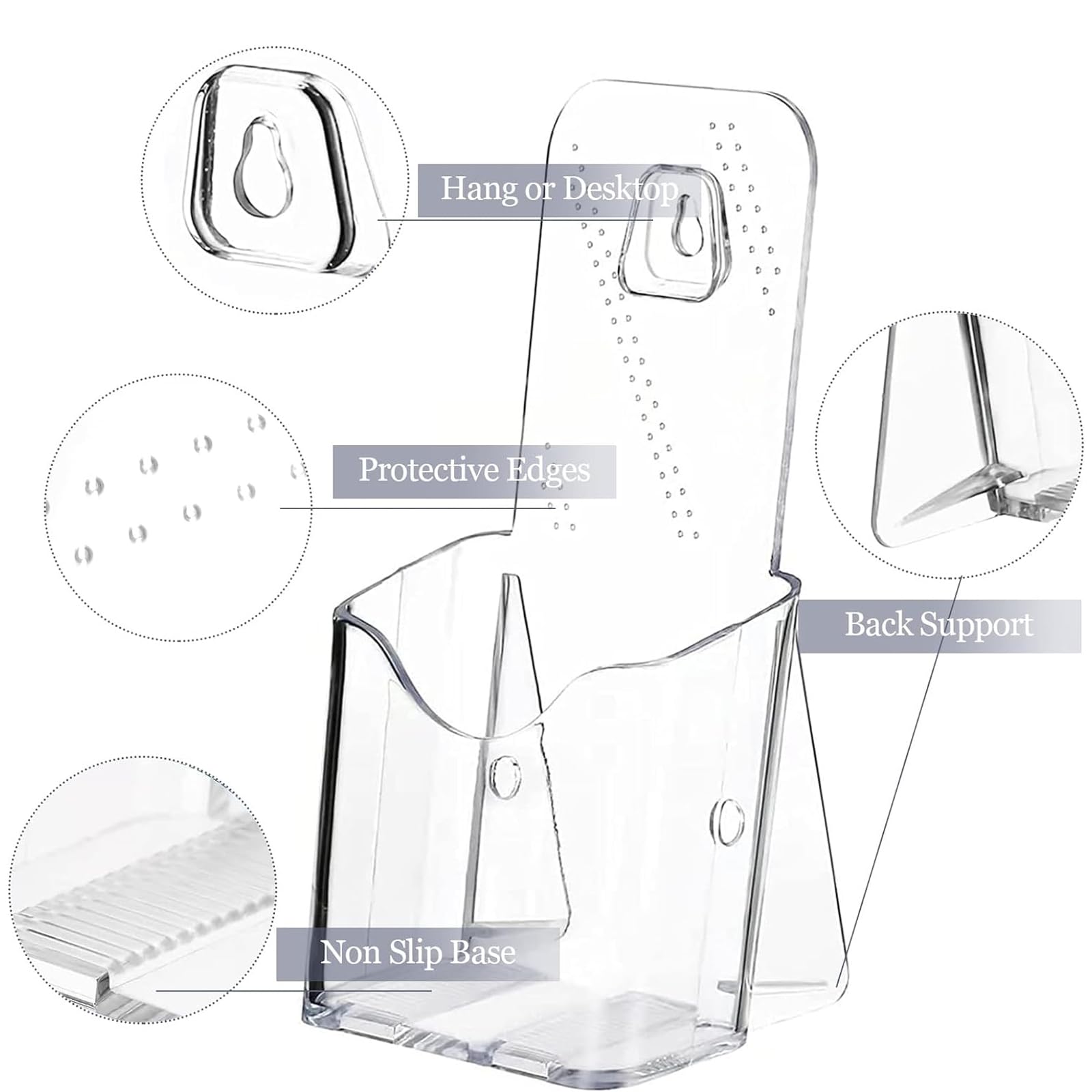 MYLEUS 4Pcs Acrylic Brochure Holder with 4 Business Card Holder, Office Tabletop Wall Mount Organizer, Brochure Display Stand, Trifold Holder Stand, Menu,Booklet, Literature, Display for Countertop