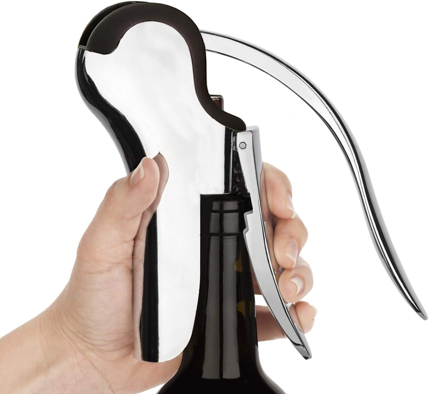 KAYCROWN Stainless Steel Wine Bottle Opener, Vertical Lever Corkscrew with Built in Foil Cutter, Manual Handheld Corkscrew with Ergonomic Lever Pump