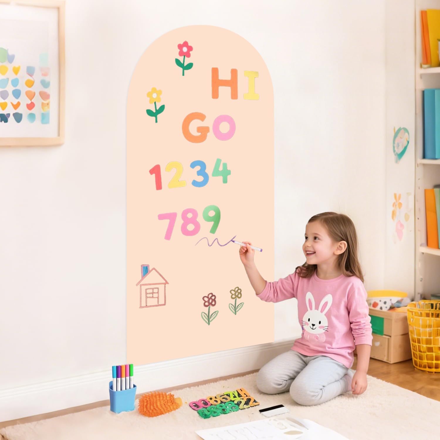 FANPROMS Magnetic Wall Decal 100x45CM Milk Tea Color Magnetic Wall Decal Arch Chalkboard with Colorful Chalks Multiple Accessories