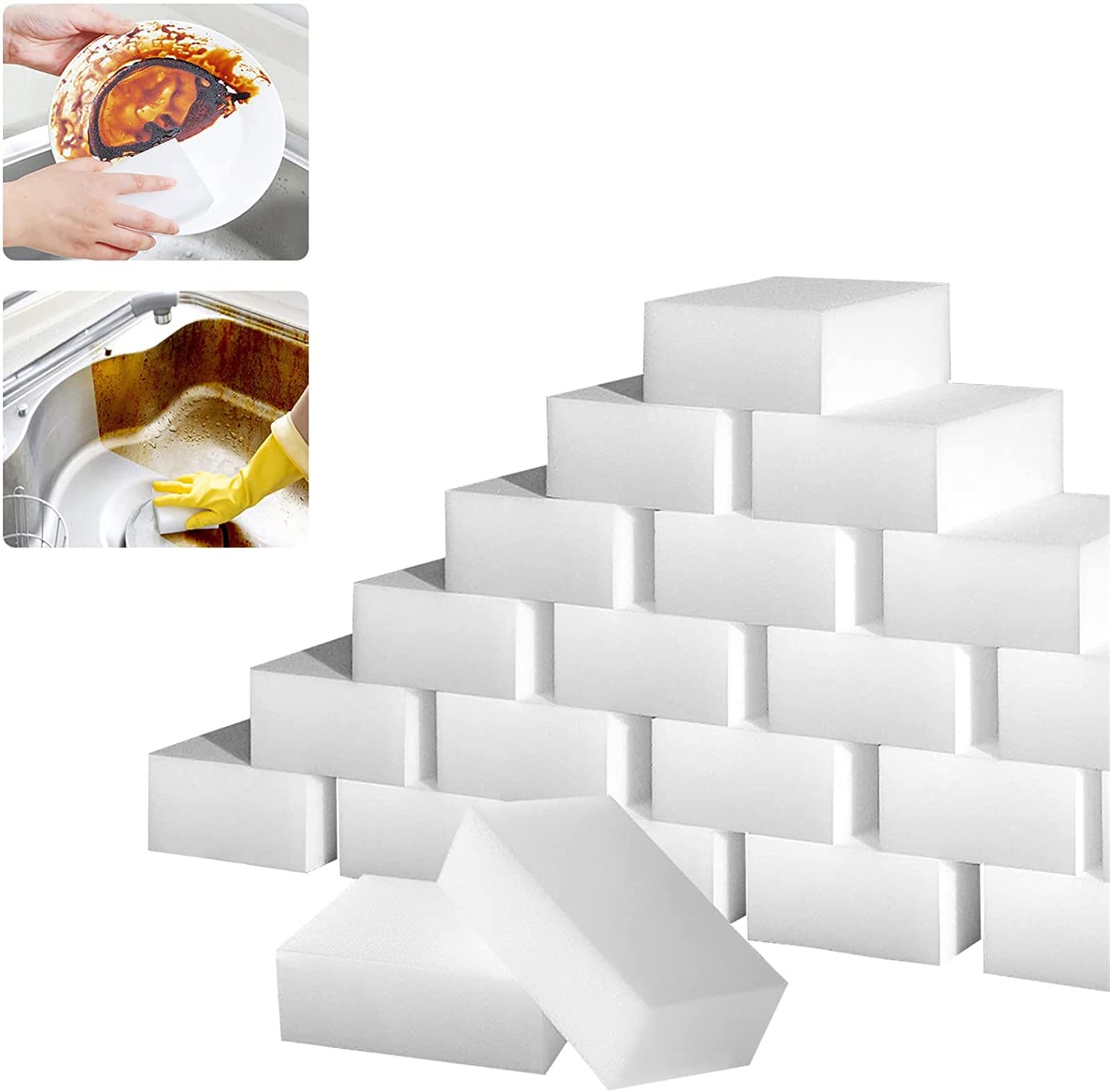 50Pack Magic Sponges Eraser for Cleaning, Premium Reusable Melamine Sponge Scrubber Foam Cleaning Pads for Kitchen Dishes, Bathtub, Baseboard, Shoes Cleaner, Not Easily Rip