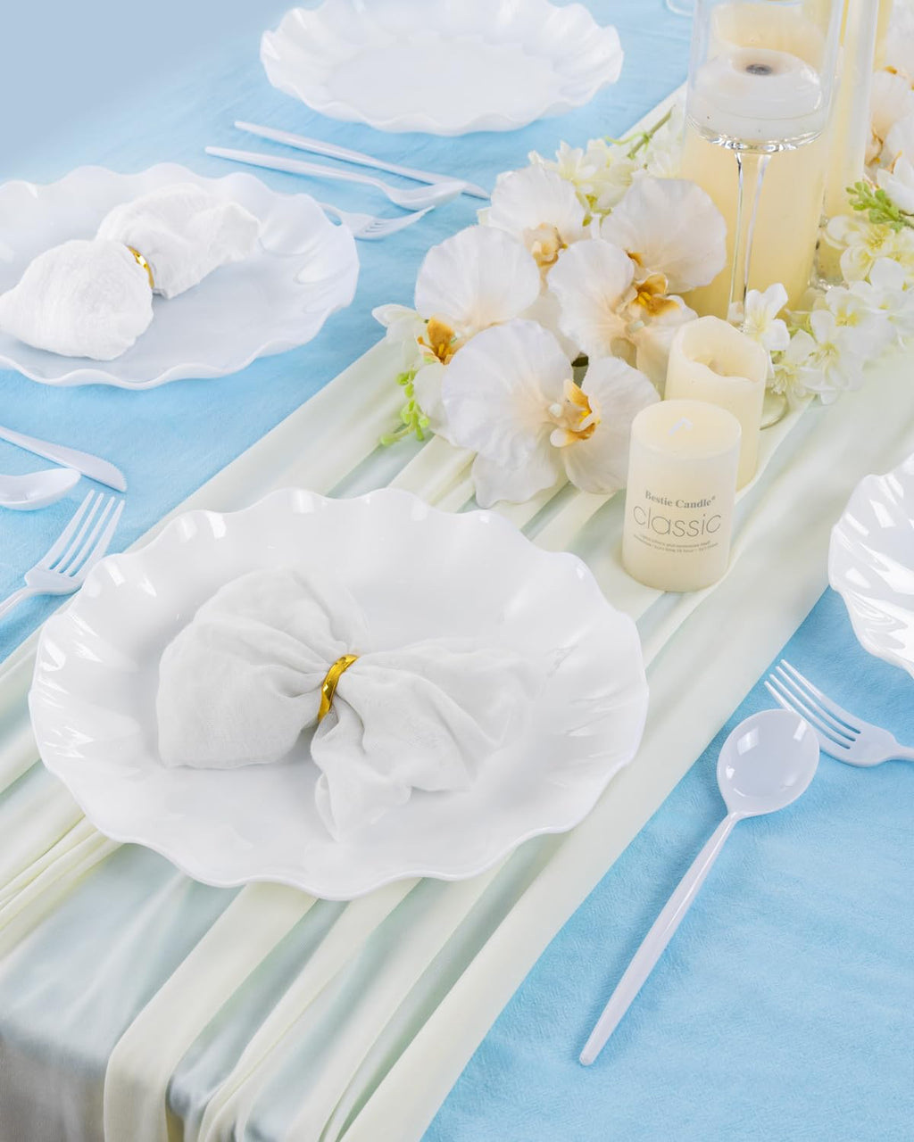 LIYH White Plastic Plates, 20 Pieces, Reusable, Unbreakable, Scalloped, Microwave & Dishwasher Safe 10 Inch