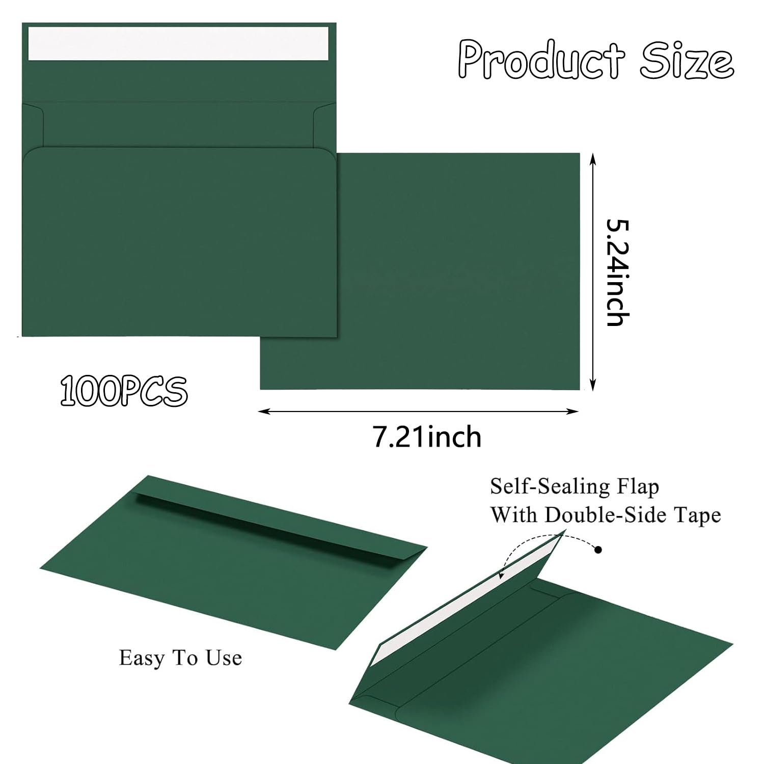 BEANPRECOY 100 Pcs A7 Envelopes, Self-Adhesive Envelopes, 5x7 Envelopes, Printable Invitation Envelopes for Weddings Invitations, Party Invitations, Photos, Postcards, Greeting Cards (Dark Green)