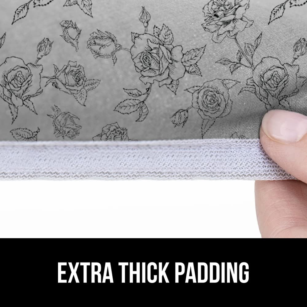GORILLA GRIP Reflective Silicone Ironing Board Cover, Resist Scorching and Staining, 15x54, Hook and Loop Fastener Straps, Pads Fit Large and Standard Boards, Elastic Edge, Thick Padding, Gray Floral