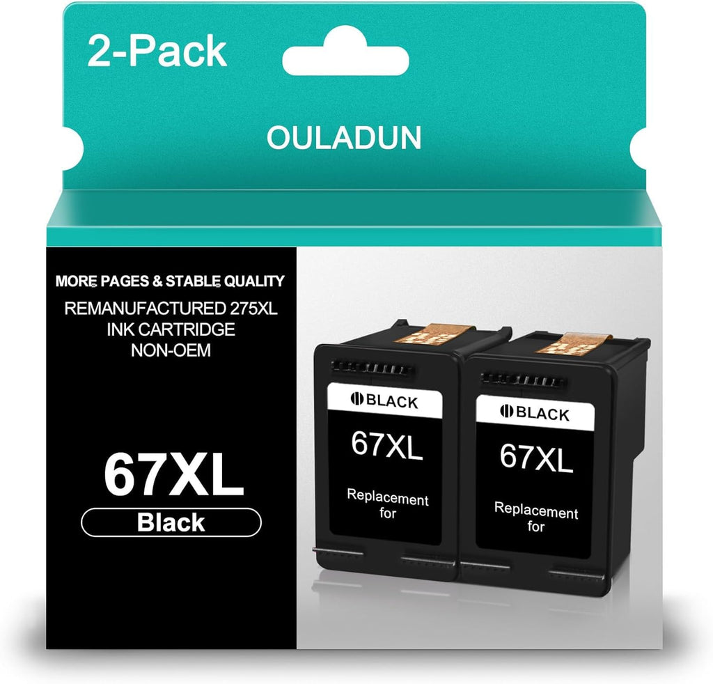 67XL Black Ink Cartridge Replacement for HP 67 XL 67 Ink Cartridge Work with DeskJet 2752 2710 2755 2722 2720 2300 2330 Plus 4100 4152 4158 Envy 6055 6052 6022 Pro 6452 6455 (2 Black)