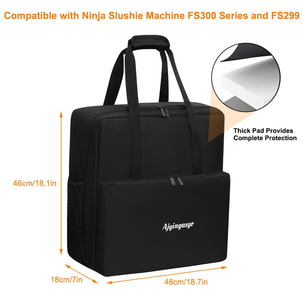 Ajyingasyo Carrying Bag for Ninja Slushie Machine FS301 & FS299, Padded Heavy Duty Water Resistant Outdoor Frozen Drink Maker Travel Party Tote, with Multi-pockets and Padded Handle