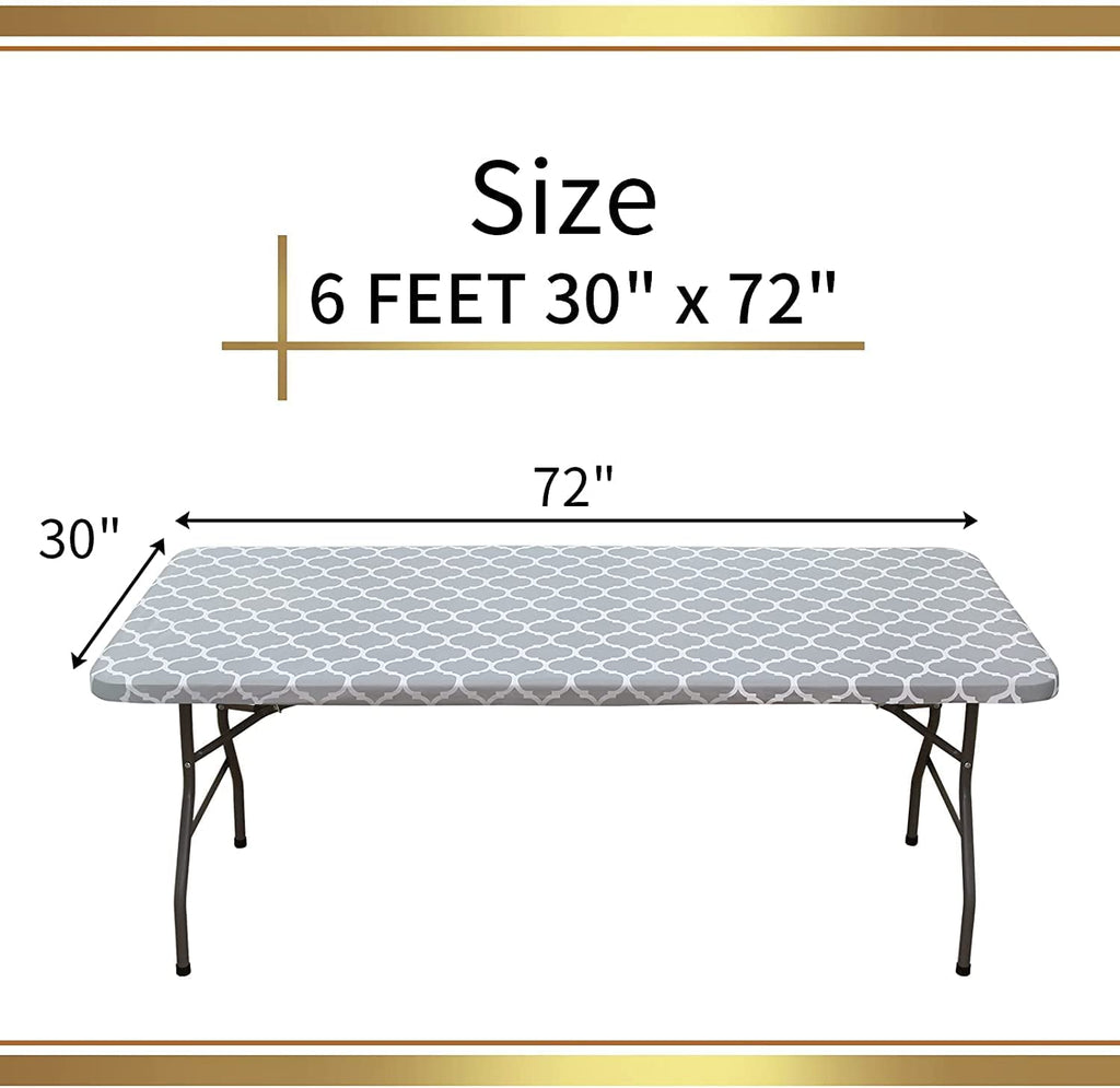 Alynsehom Rectangular Elastic Table Cloth Fitted Vinyl Tablecloth with Flannel Backing Waterproof Wipeable Moroccan Table Cover for Indoor Outdoor Picnic Camping(6 FT)