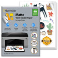 Vinyl Sticker Paper, Matte Printable Sticker Paper for Inkjet Printer, Quick Drying, Water Resistant, Scratch Resistant, Sticks to Most Surfaces, 8.5 x 11 Inches, 40 Sheets