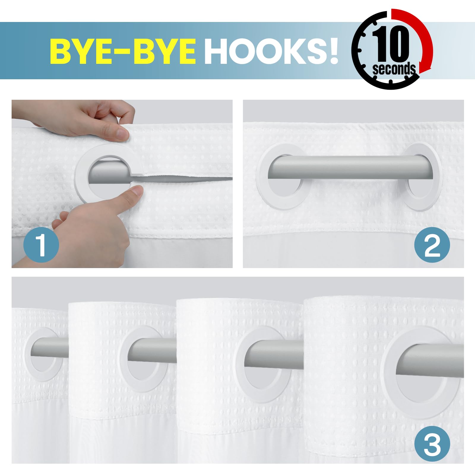 No Hook Shower Curtain with Snap in Fabric Liner- Hotel Style Waffle Weave Shower Curtains with See Through Top Window for Bathroom,White,71" W x 74" L