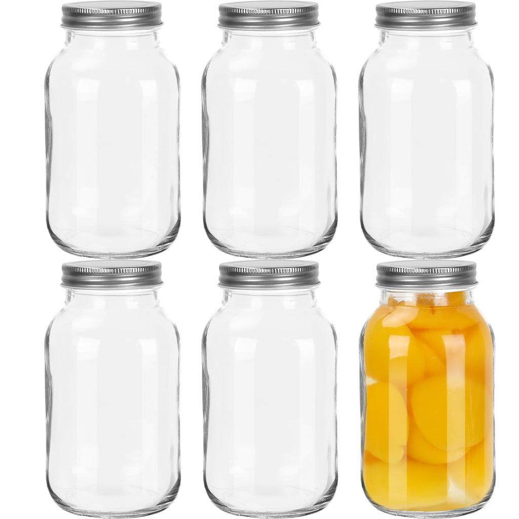 32 oz Mason Jars with Airtight Screw Lids, 6 Pack Glass Canning Jars,1000ml Food Storage Jars for Jams,Overnight Oats,Salad,Drink Favors,DIY Crafts